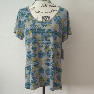 Lularoe Classic Tee L Patterned Green and Yellow Women's Top